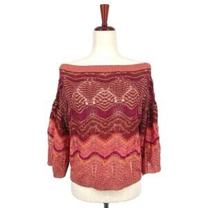 MISSONI Metallic Crochet Chevron Stripe Bell-Sleeve Sweater/Top Size M (est)